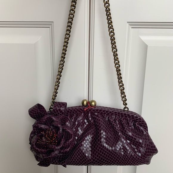 ISABELLA FIORE Purple Snakeskin Clutch w/ Strap